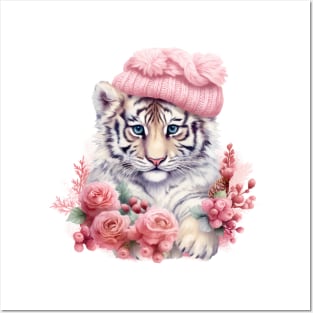 Pink Christmas Tiger Posters and Art